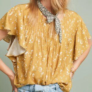 Anthropologie x Dolan Left Coast / Yellow Flutter Sleeve Cheerful Silk Blouse XS